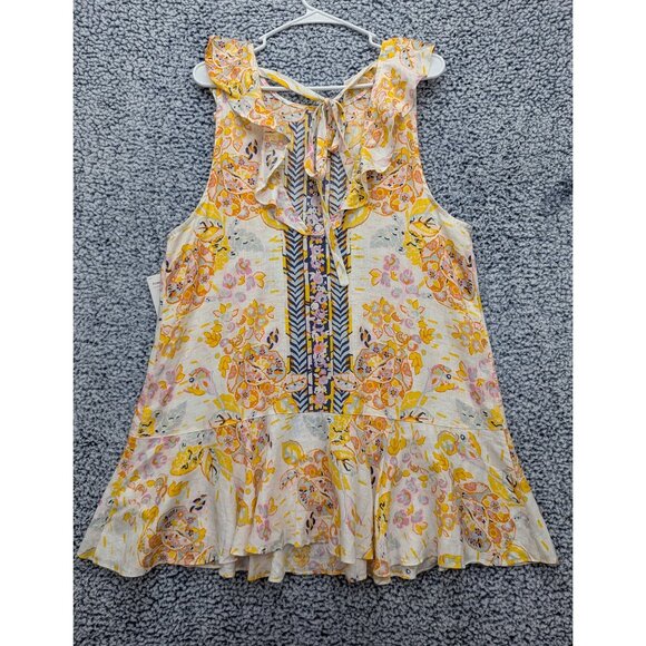 NWT Free People Linen Summer in Tulum Floral Mini Dress Womens M Colorful Yellow - Picture 2 of 11